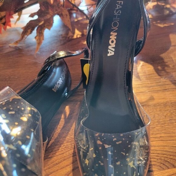 FASHION NOVA Slingback heels black & gold size 7 - Picture 9 of 10